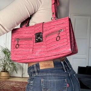 Guess Y2K Vintage Pink Croc-Embossed Women's Handbag